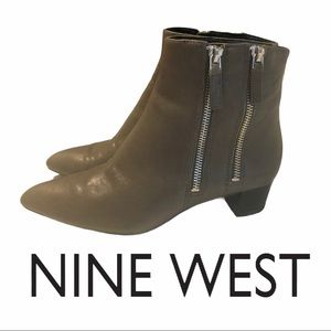 🍂NINE WEST Grey Ankle Booties Two Side Zippers🍁